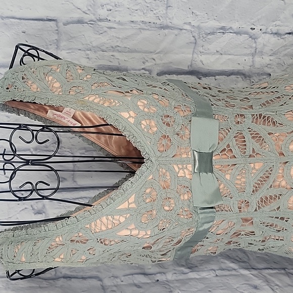 Betsey Johnson Sage Green Crochet Lace Overlay Dress Size 4